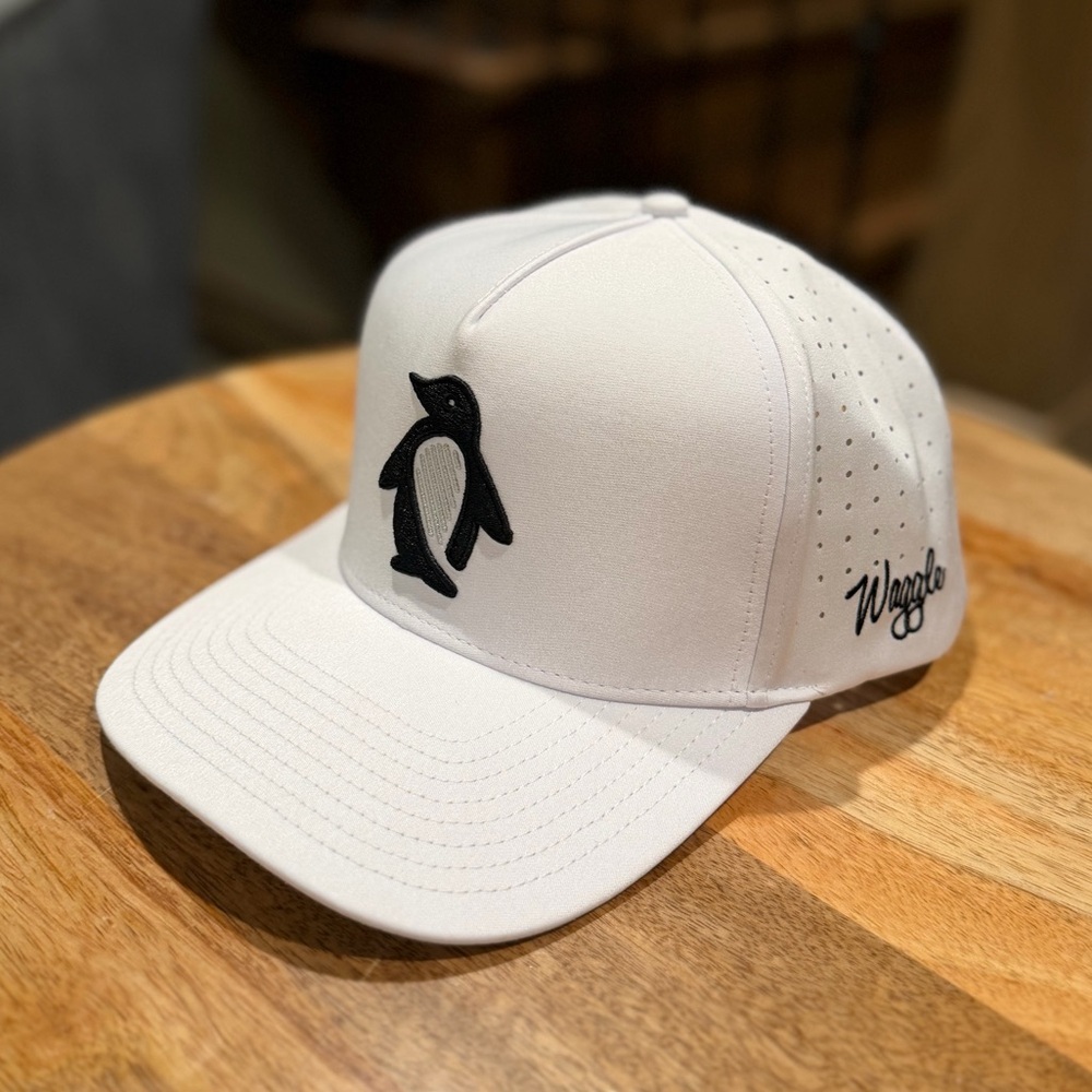 Waggle Waddle Wedge Hat White & Black Penguin Golf Embroidered Men's Cap OS